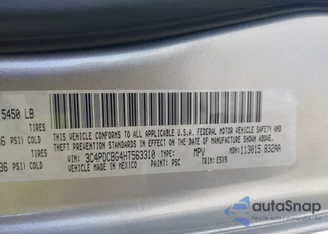 2017 Dodge Journey Sxt из США, поврежденный, VIN 3C4PDCBG4HT563310